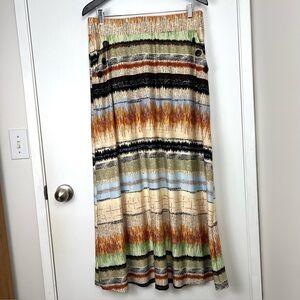 Robert Louis Button Trim Stretch Maxi Skirt L Multi Stripe Southwestern Vacay